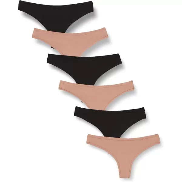 Amazon Essentials Womens Thong Underwear Available in Plus Size Pack of 6BlackDusted Pearl