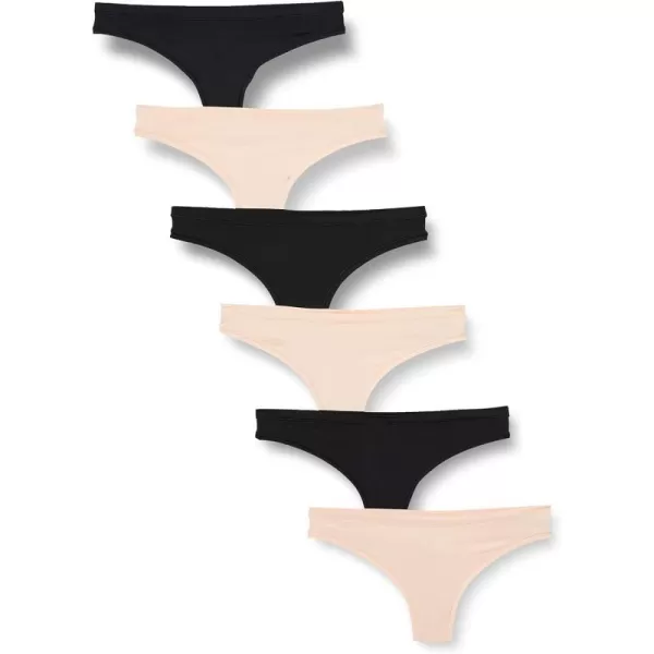 Amazon Essentials Womens Thong Underwear Available in Plus Size Pack of 6BlackSoft Petal