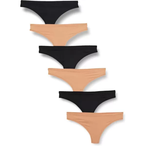 Amazon Essentials Womens Thong Underwear Available in Plus Size Pack of 6BlackWashed Bronze