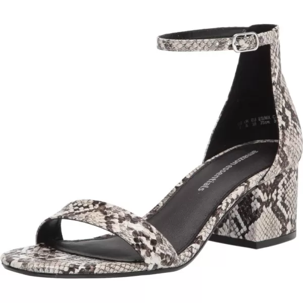 Amazon Essentials Womens Two Strap Heeled SandalBlack White Faux Snake Skin