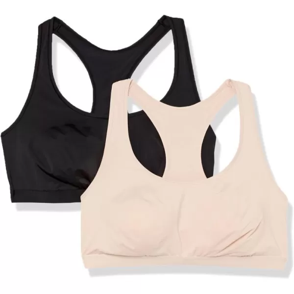 Amazon Essentials Womens Unlined Scoop Neck Bralette Pack of 2BlackSoft Petal