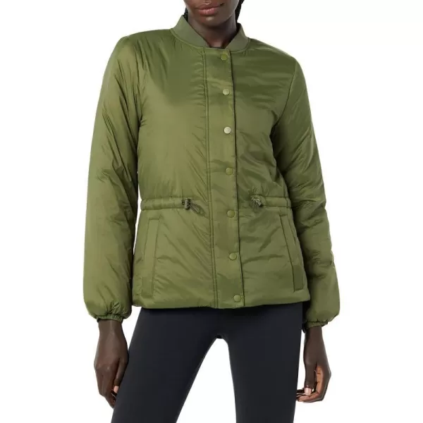 Amazon Essentials Womens Waist Padded Bomber JacketDark Olive