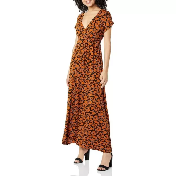 Amazon Essentials Womens Waisted Maxi Dress Available in Plus SizeRayon Blend Brown Floral Print