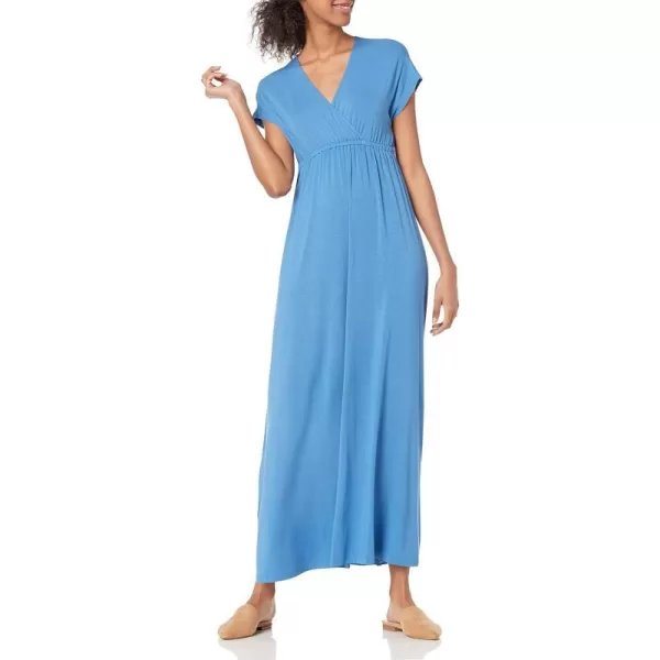 Amazon Essentials Womens Waisted Maxi Dress Available in Plus SizeSustainably Sourced Rayon Blend Blue