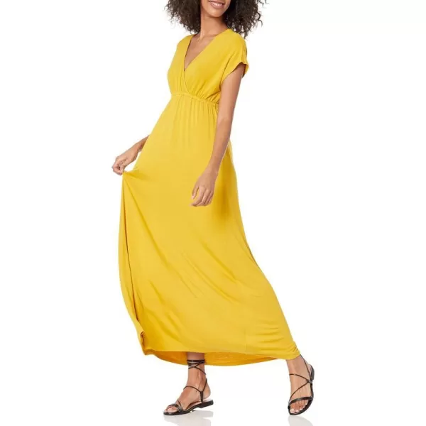 Amazon Essentials Womens Waisted Maxi Dress Available in Plus SizeSustainably Sourced Rayon Blend Dark Yellow