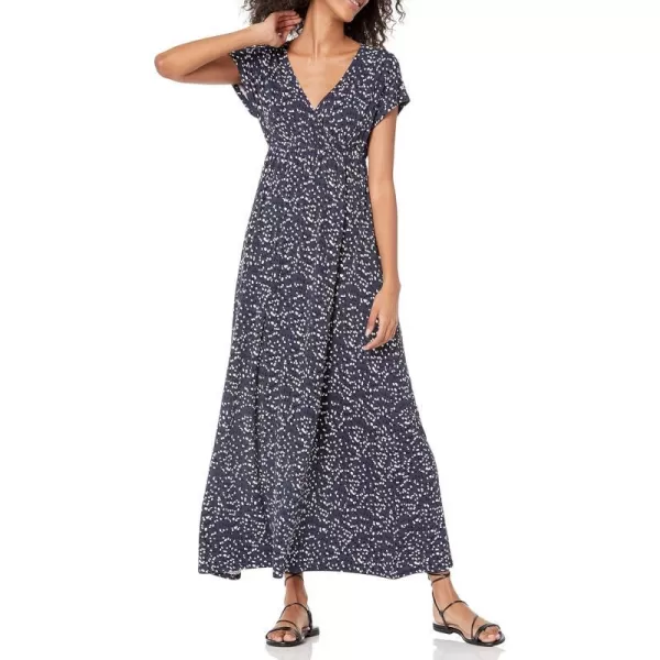 Amazon Essentials Womens Waisted Maxi Dress Available in Plus SizeSustainably Sourced Rayon Blend Navy White Dots