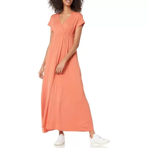 Amazon Essentials Womens Waisted Maxi Dress Available in Plus SizeSustainably Sourced Rayon Blend Rust Orange