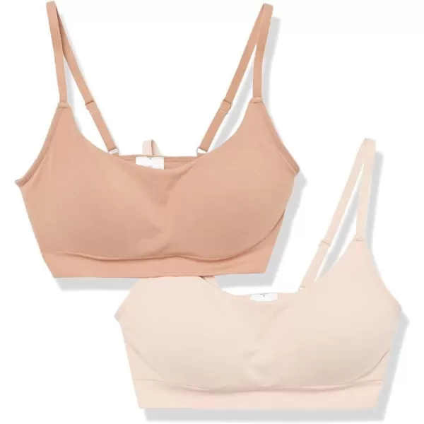 Amazon Essentials Womens Wirefree Bra Pack of 2Light BrownRose