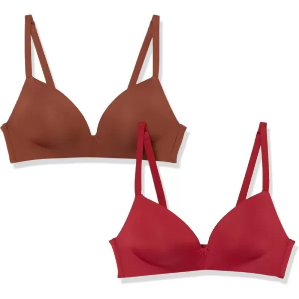 Amazon Essentials Womens Wireless Lightly Lined Bra Pack of 2BurgundyChocolate