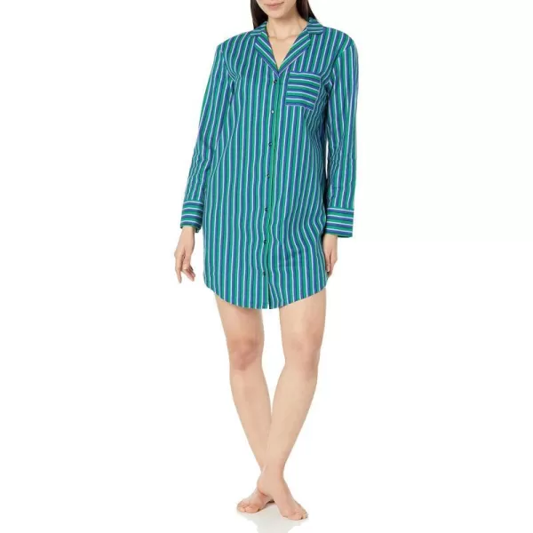 Amazon Essentials Womens Woven Flannel Notch Collar Nightgown Available in Plus SizeBlue Green Stripe