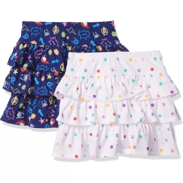 Spotted Zebra Disney  Marvel  Star Wars  Frozen  Princess Girls and Toddlers Knit Ruffle Scooter Skirts Pack of 2NavyWhiteMarvel Icons