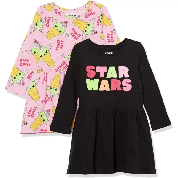 Spotted Zebra Disney  Marvel  Star Wars  Frozen  Princess Toddlers Big Girls Knit LongSleeve Play Dresses Pack of 2Star Wars Chill