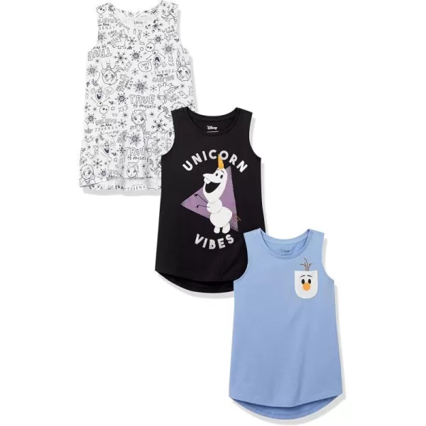 Spotted Zebra Disney  Star Wars  Frozen Girls and Toddlers Sleeveless Tunic TShirts Previously Pack of 3DoodleFrozen 2 Olaf