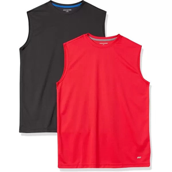 Amazon Essentials Mens Active Performance Tech Muscle Tank Pack of 2BlackRed