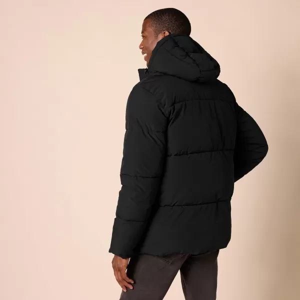 Amazon Essentials Mens Recycled Polyester MidLength Hooded Puffer Available in Big ampamp TallBlack