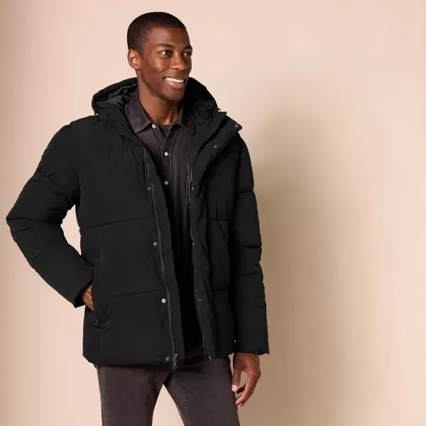 Amazon Essentials Mens Recycled Polyester MidLength Hooded Puffer Available in Big ampamp TallBlack