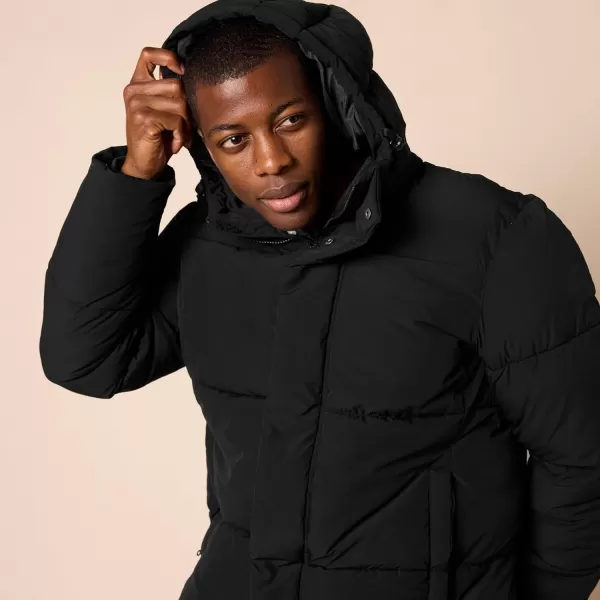 Amazon Essentials Mens Recycled Polyester MidLength Hooded Puffer Available in Big ampamp TallBlack