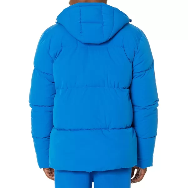 Amazon Essentials Mens Recycled Polyester MidLength Hooded Puffer Available in Big ampamp TallBright Blue