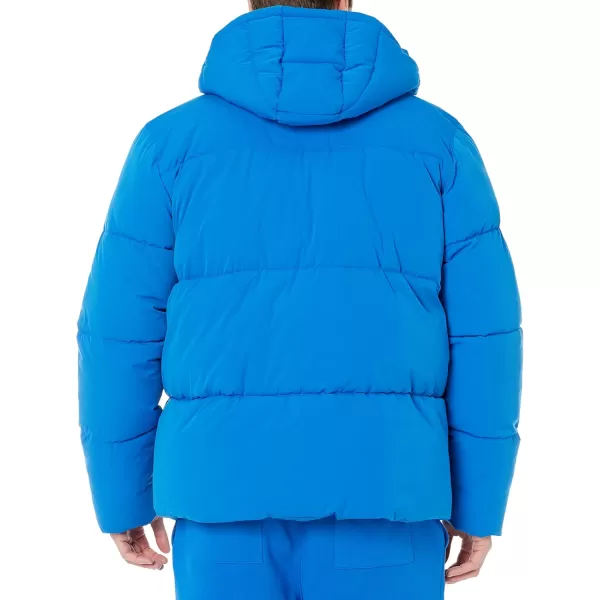 Amazon Essentials Mens Recycled Polyester MidLength Hooded Puffer Available in Big ampamp TallBright Blue