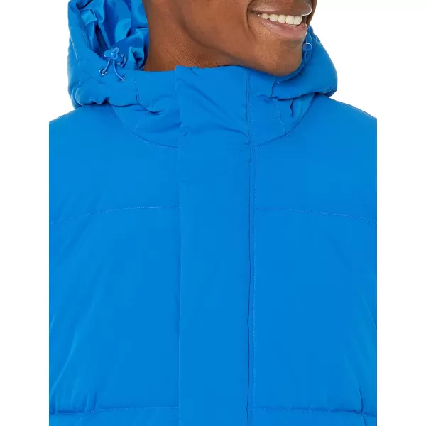 Amazon Essentials Mens Recycled Polyester MidLength Hooded Puffer Available in Big ampamp TallBright Blue