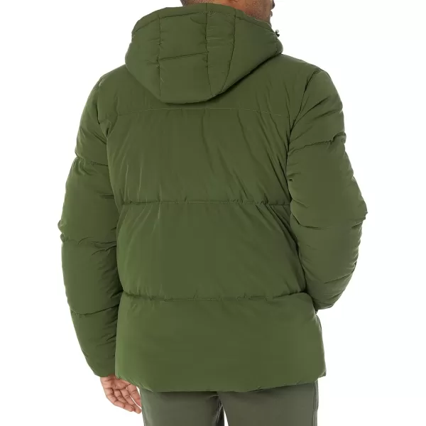 Amazon Essentials Mens Recycled Polyester MidLength Hooded Puffer Available in Big ampamp TallDark Olive