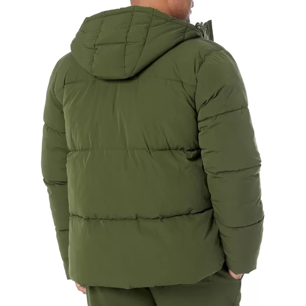 Amazon Essentials Mens Recycled Polyester MidLength Hooded Puffer Available in Big ampamp TallDark Olive