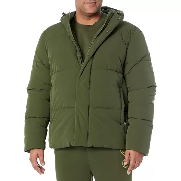 Amazon Essentials Mens Recycled Polyester MidLength Hooded Puffer Available in Big ampamp TallDark Olive