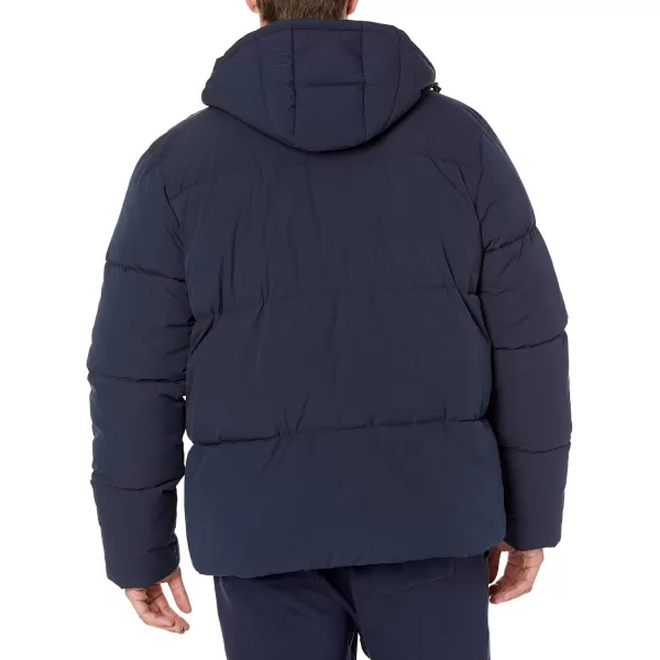 Amazon Essentials Mens Recycled Polyester MidLength Hooded Puffer Available in Big ampamp TallNavy