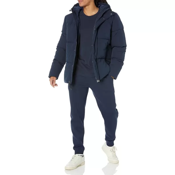 Amazon Essentials Mens Recycled Polyester MidLength Hooded Puffer Available in Big ampamp TallNavy