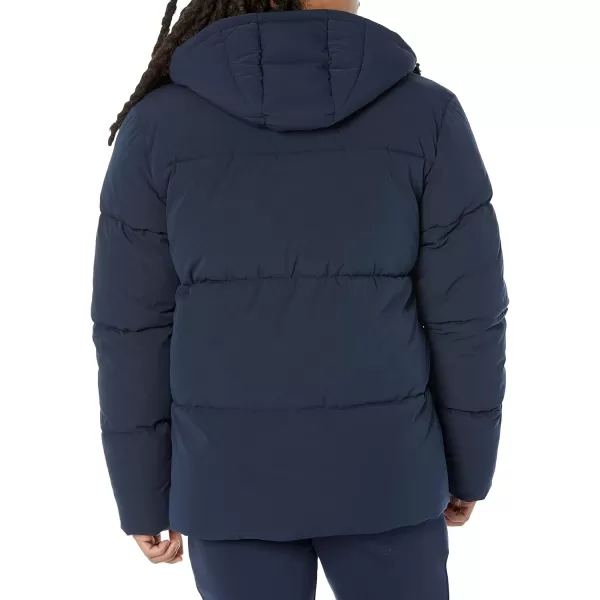 Amazon Essentials Mens Recycled Polyester MidLength Hooded Puffer Available in Big ampamp TallNavy