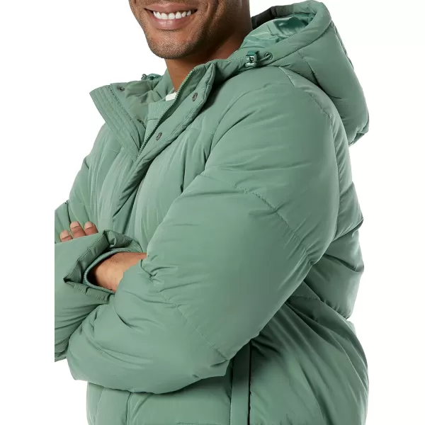 Amazon Essentials Mens Recycled Polyester MidLength Hooded Puffer Available in Big ampamp TallSage Green