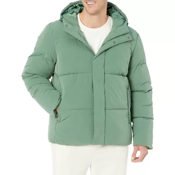 Amazon Essentials Mens Recycled Polyester MidLength Hooded Puffer Available in Big ampamp TallSage Green