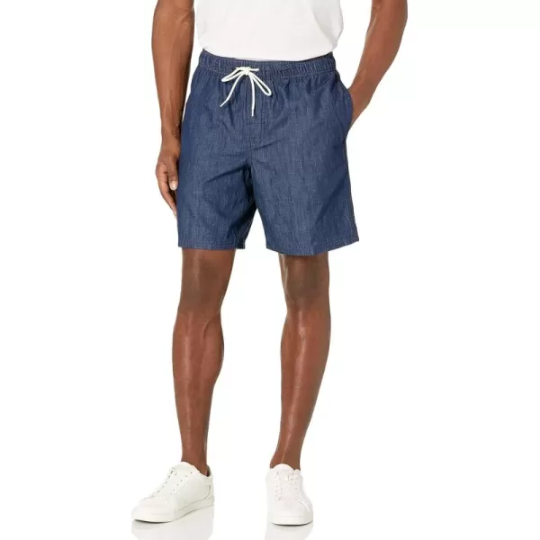 Amazon Essentials Mens 8quot Inseam RelaxedFit Drawstring Walk Short Available in Plus SizeDark Wash Chambray