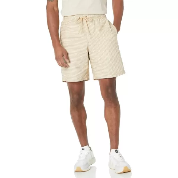 Amazon Essentials Mens 8quot Inseam RelaxedFit Drawstring Walk Short Available in Plus SizeKhaki Brown White Stripe