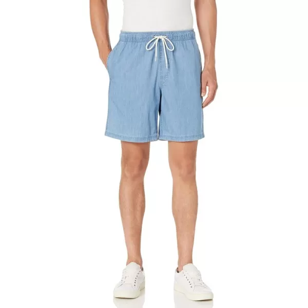 Amazon Essentials Mens 8quot Inseam RelaxedFit Drawstring Walk Short Available in Plus SizeLight Wash Chambray