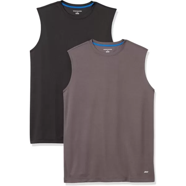 Amazon Essentials Mens Active Performance Tech Muscle Tank Pack of 2BlackDark Grey