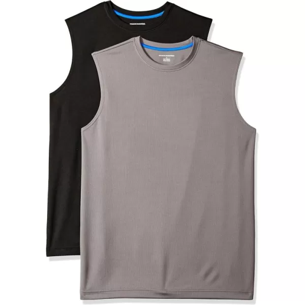 Amazon Essentials Mens Active Performance Tech Muscle Tank Pack of 2BlackGrey