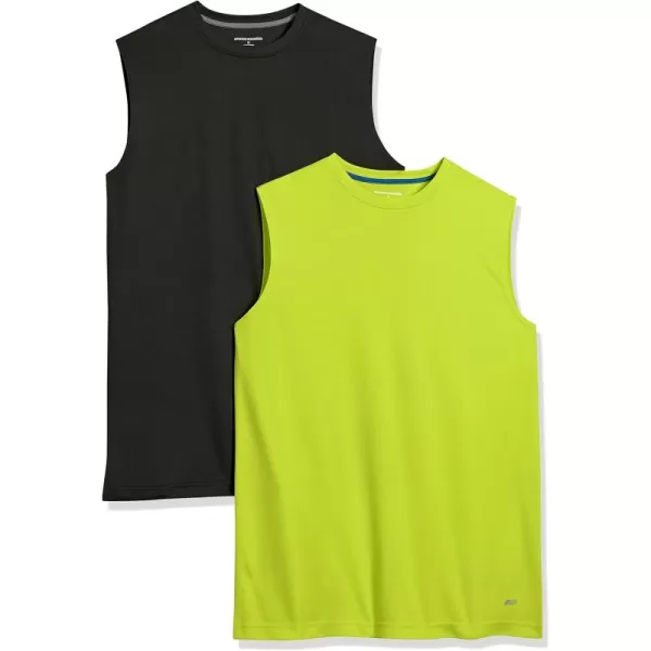 Amazon Essentials Mens Active Performance Tech Muscle Tank Pack of 2BlackLime Green