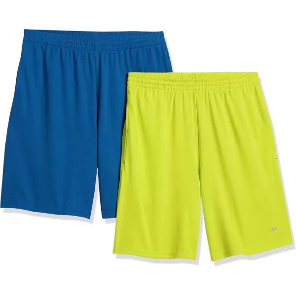 Amazon Essentials Mens Performance Tech LooseFit Lightweight Shorts Available in Big ampamp Tall Pack of 2BlueNeon Lime Green