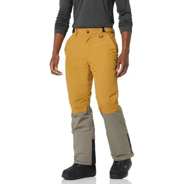 Amazon Essentials mens WaterResistant Insulated Snowboard Snow PantBrown Mustard Yellow Color Block