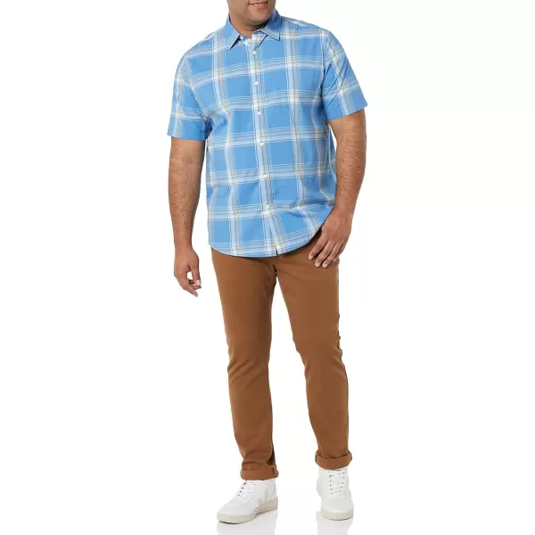 imageAmazon Essentials Mens ShortSleeve Stretch Poplin Shirt Available in Big ampamp TallBlue Peach Plaid