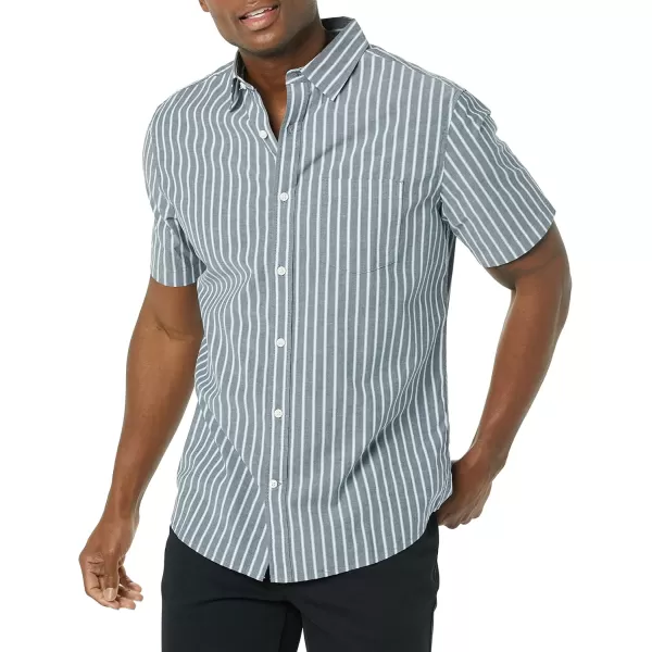 imageAmazon Essentials Mens ShortSleeve Stretch Poplin Shirt Available in Big ampamp TallCharcoal White Vertical Stripe