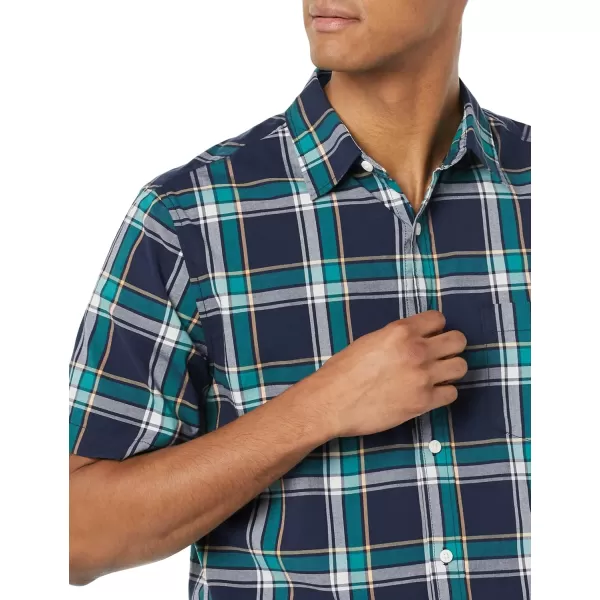 imageAmazon Essentials Mens ShortSleeve Stretch Poplin Shirt Available in Big ampamp TallGreen Navy Medium Plaid