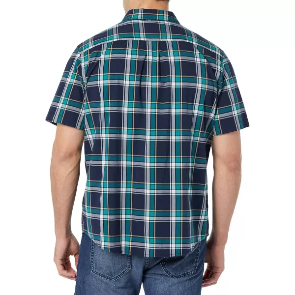 imageAmazon Essentials Mens ShortSleeve Stretch Poplin Shirt Available in Big ampamp TallGreen Navy Medium Plaid