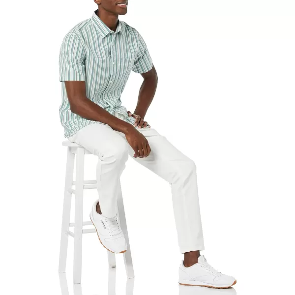 imageAmazon Essentials Mens ShortSleeve Stretch Poplin Shirt Available in Big ampamp TallLight Blue Stripe