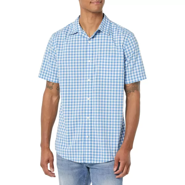 imageAmazon Essentials Mens ShortSleeve Stretch Poplin Shirt Available in Big ampamp TallLight Blue White Gingham