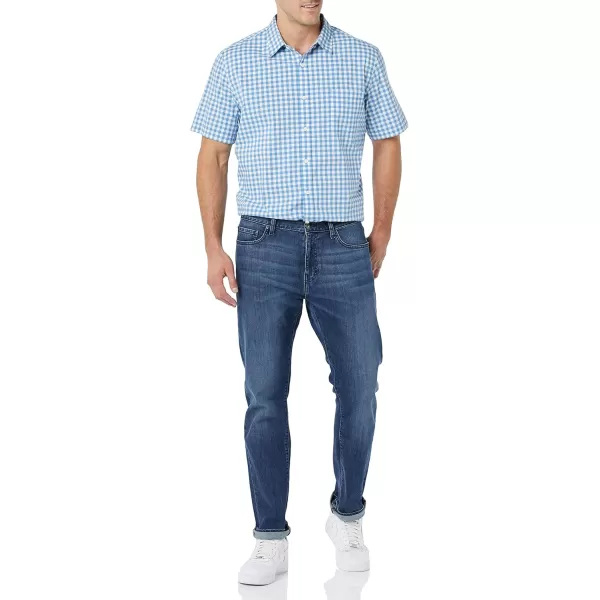 imageAmazon Essentials Mens ShortSleeve Stretch Poplin Shirt Available in Big ampamp TallLight Blue White Gingham