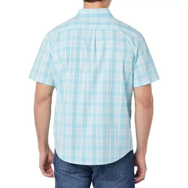 imageAmazon Essentials Mens ShortSleeve Stretch Poplin Shirt Available in Big ampamp TallLight Blue White Medium Plaid