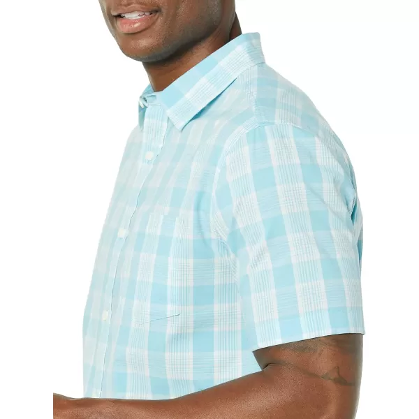 imageAmazon Essentials Mens ShortSleeve Stretch Poplin Shirt Available in Big ampamp TallLight Blue White Medium Plaid