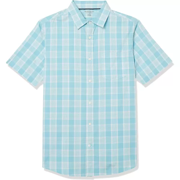 imageAmazon Essentials Mens ShortSleeve Stretch Poplin Shirt Available in Big ampamp TallLight Blue White Medium Plaid